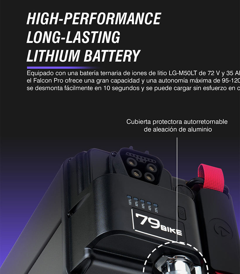 Bateria de litio de largo alcance FALCON PRO de 72 V y 2050 WH